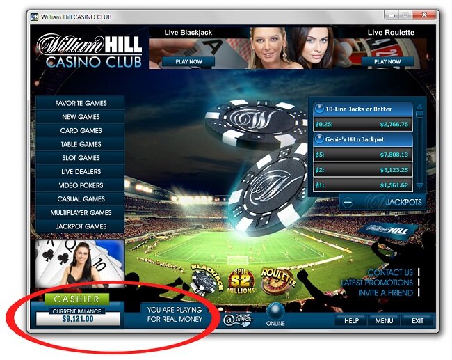 My account balance at William Hill online casino